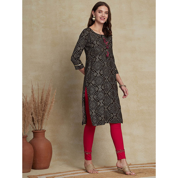 Fashor Printed Sequins Embroidered Tasseled Kurta - Brown