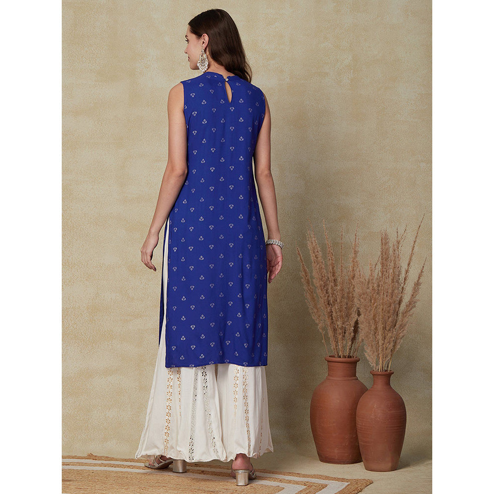 FASHOR Printed Zari Embroidered Kurta - Blue