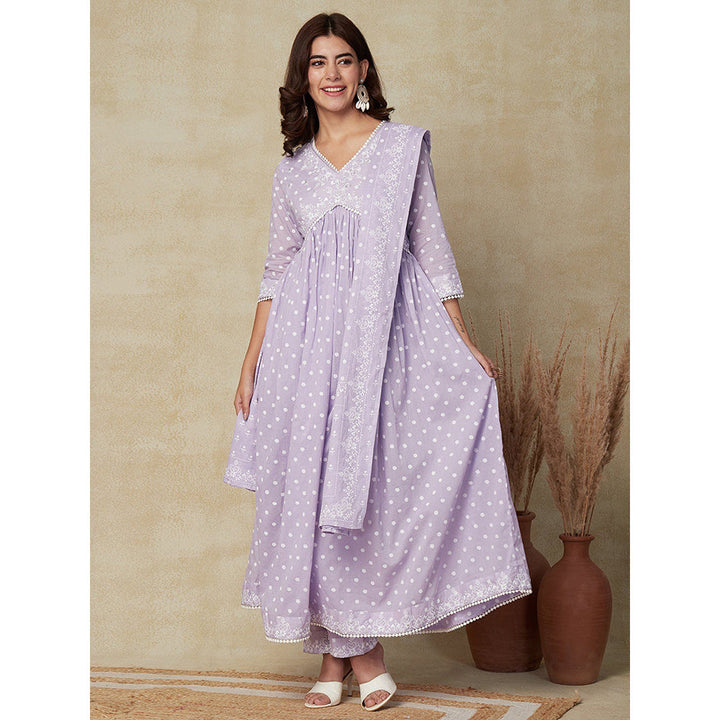 FASHOR Floral Printed Kurta with Pant & Dupatta - Lavender (Set of 3)