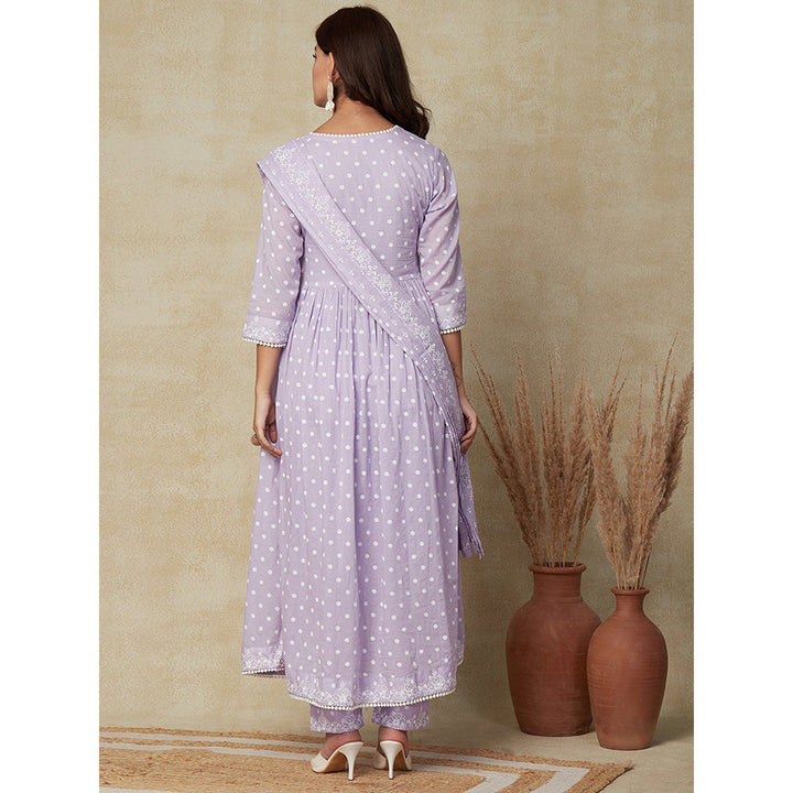 FASHOR Floral Printed Kurta with Pant & Dupatta - Lavender (Set of 3)