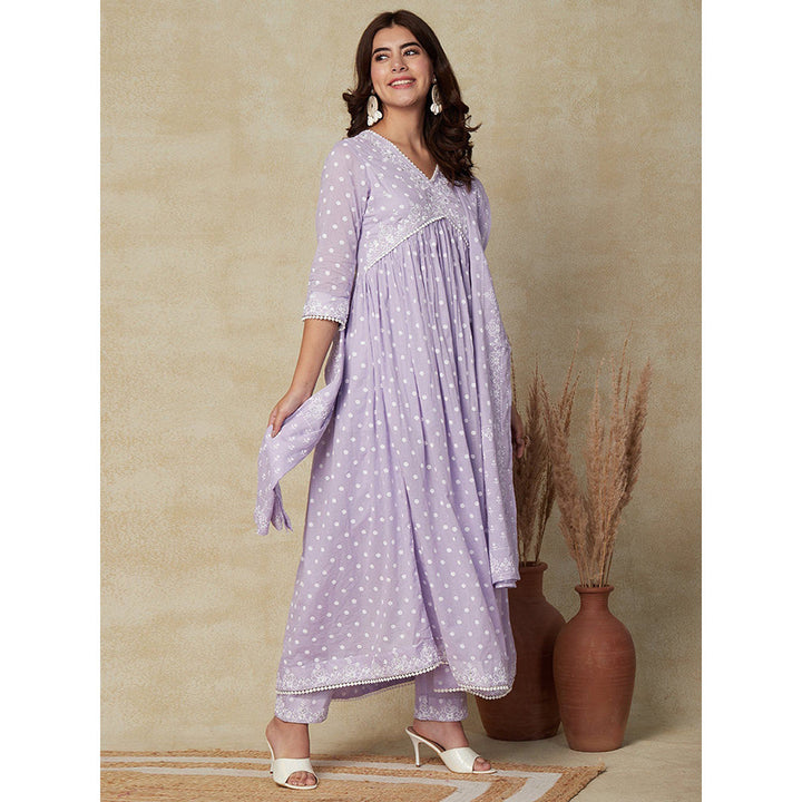 FASHOR Floral Printed Kurta with Pant & Dupatta - Lavender (Set of 3)