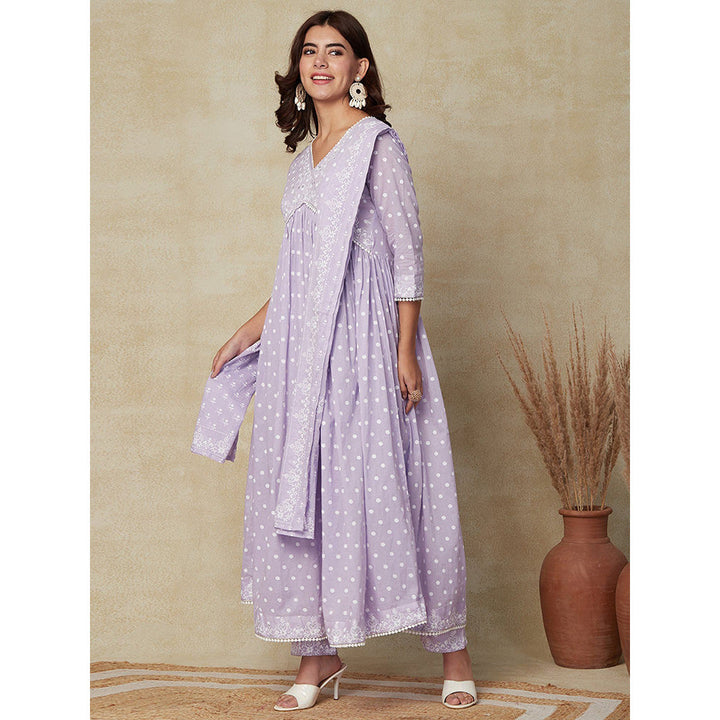 FASHOR Floral Printed Kurta with Pant & Dupatta - Lavender (Set of 3)