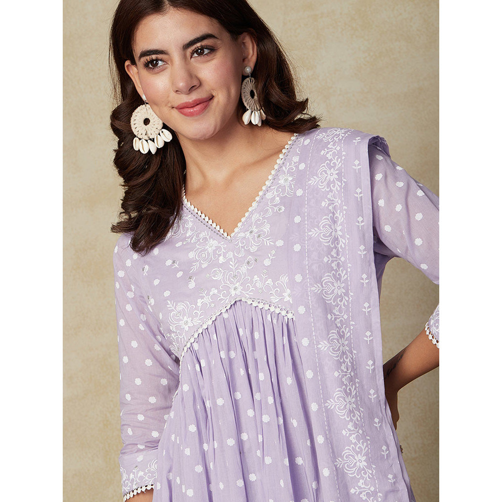 FASHOR Floral Printed Kurta with Pant & Dupatta - Lavender (Set of 3)