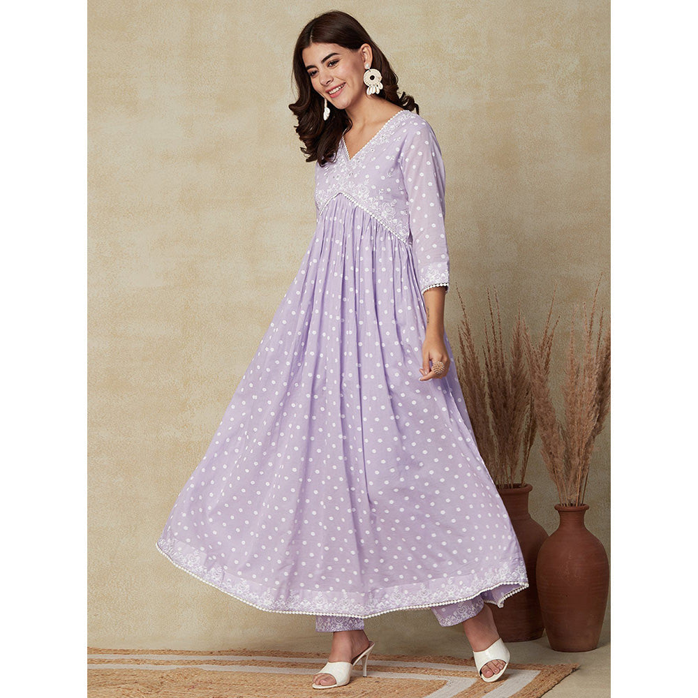 FASHOR Floral Printed Kurta with Pant & Dupatta - Lavender (Set of 3)