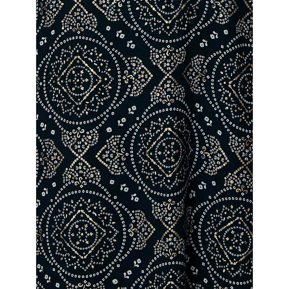 FASHOR Printed Sequins Embroidered Tasselled Kurta - Black