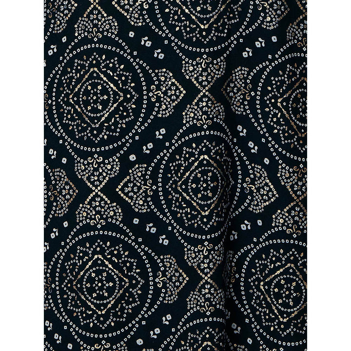 FASHOR Printed Sequins Embroidered Tasselled Kurta - Black