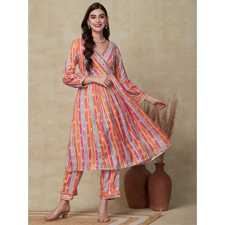 FASHOR Striped Printed Kurta with Pant and Dupatta - Multi-Color (Set of 3)