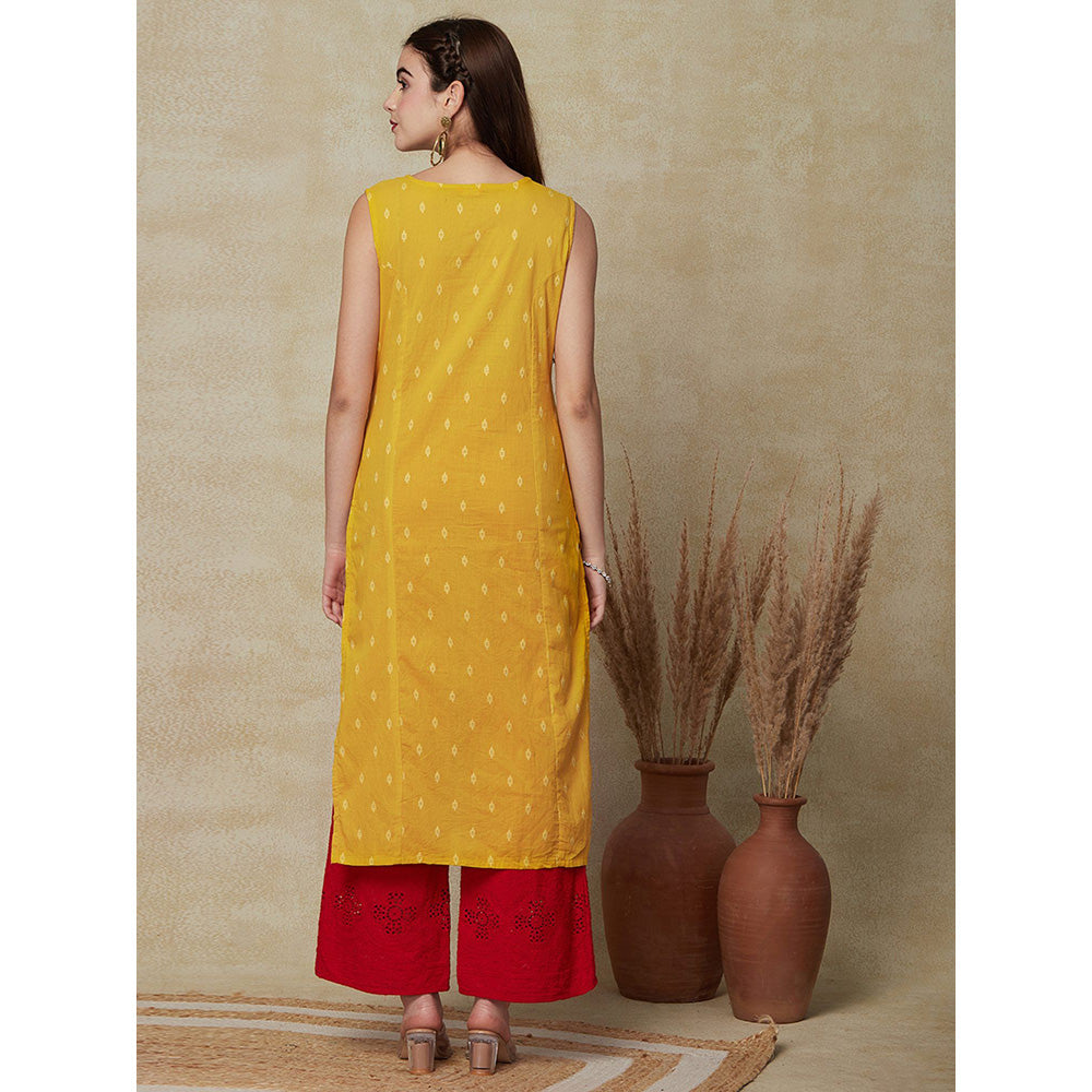 FASHOR Woven Dobby Design Kurta - Yellow