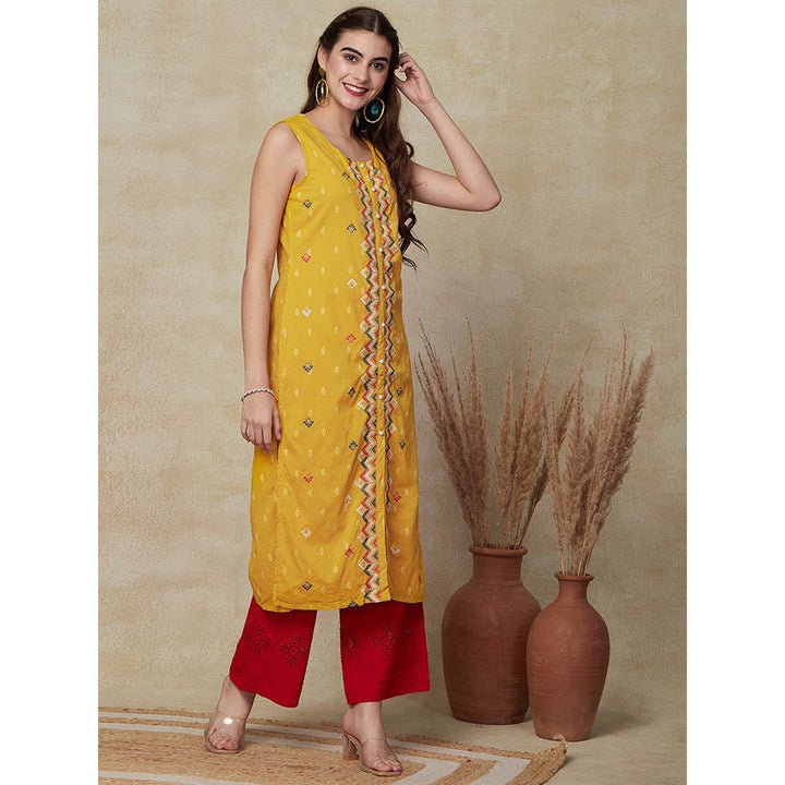 FASHOR Woven Dobby Design Kurta - Yellow