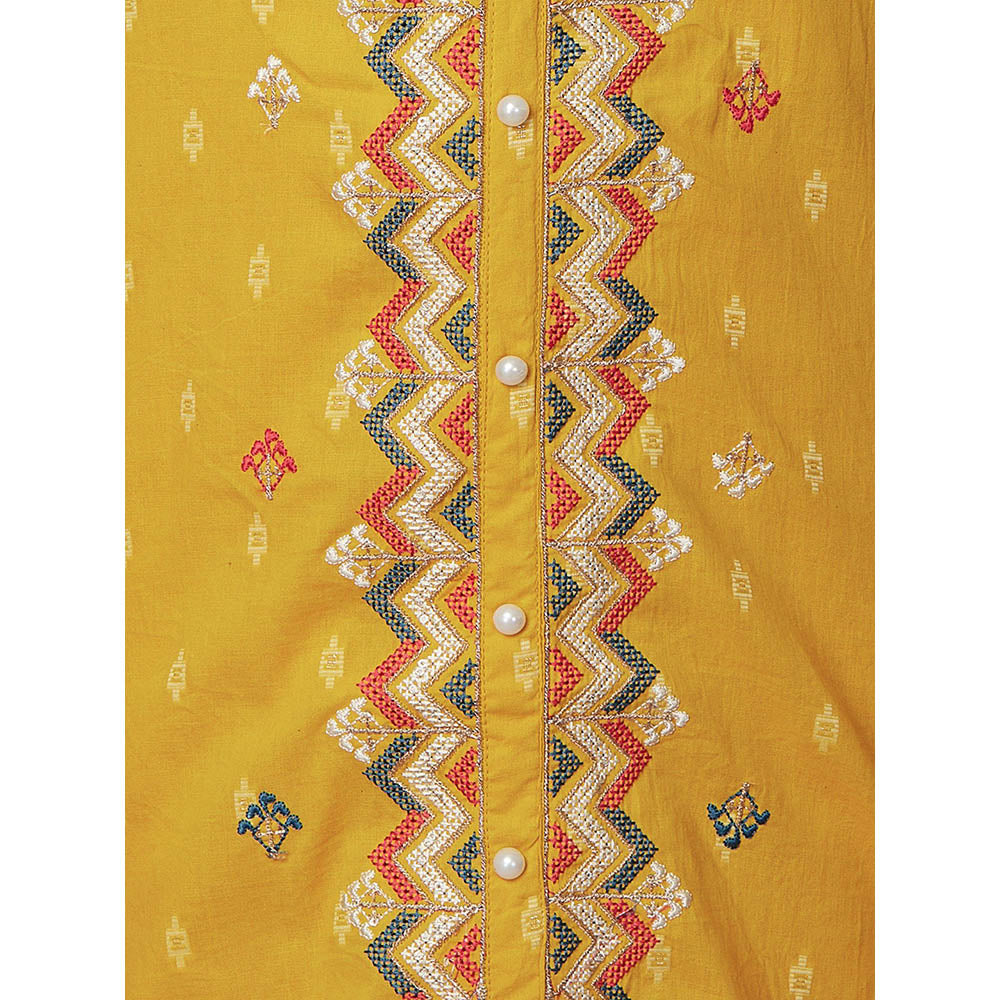 FASHOR Woven Dobby Design Kurta - Yellow