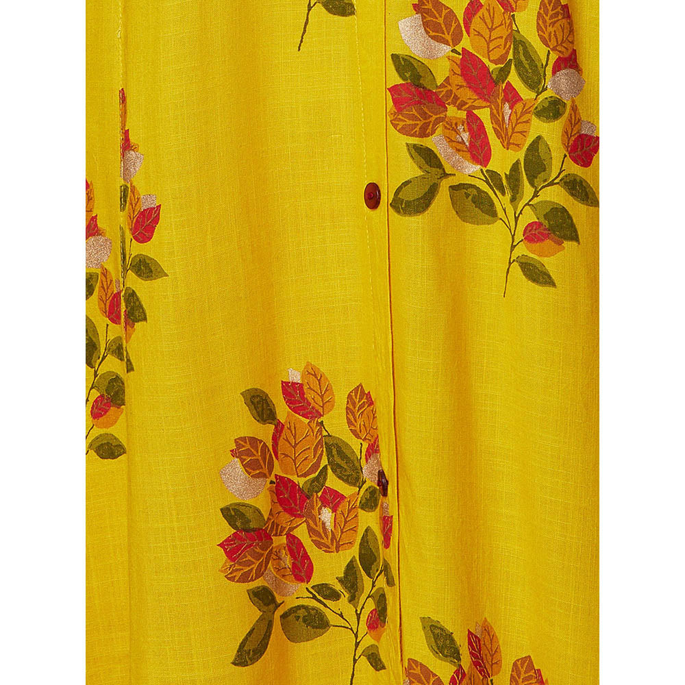 FASHOR Floral Printed Paneled A-line Kurta - Yellow