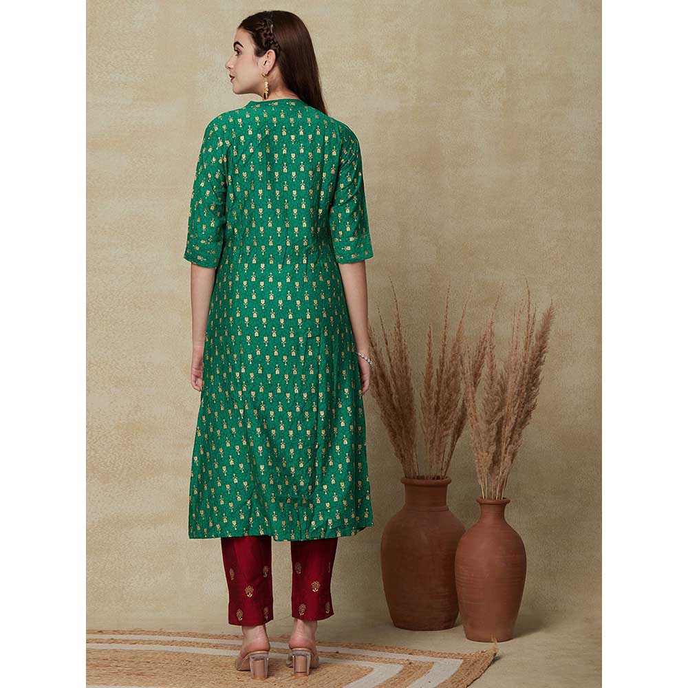 FASHOR Geometric & Ethnic Foil Printed kurta - Green