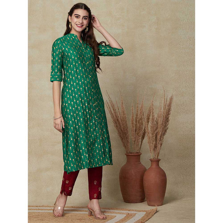 FASHOR Geometric & Ethnic Foil Printed kurta - Green