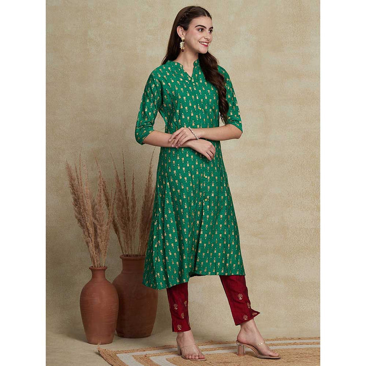 FASHOR Geometric & Ethnic Foil Printed kurta - Green