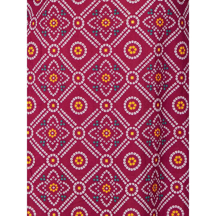 FASHOR Bandhani Printed Embroidered Kurta - Magenta