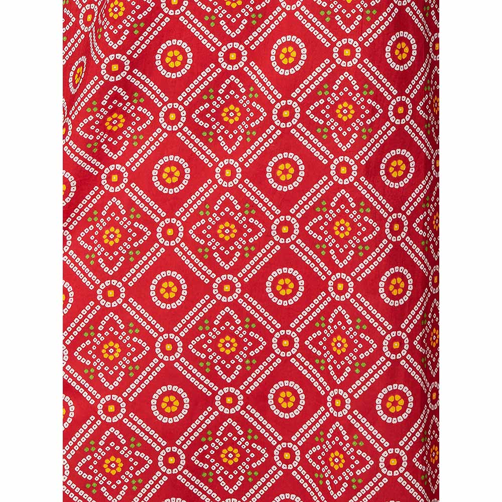 FASHOR Bandhani Printed Embroidered Kurta - Red