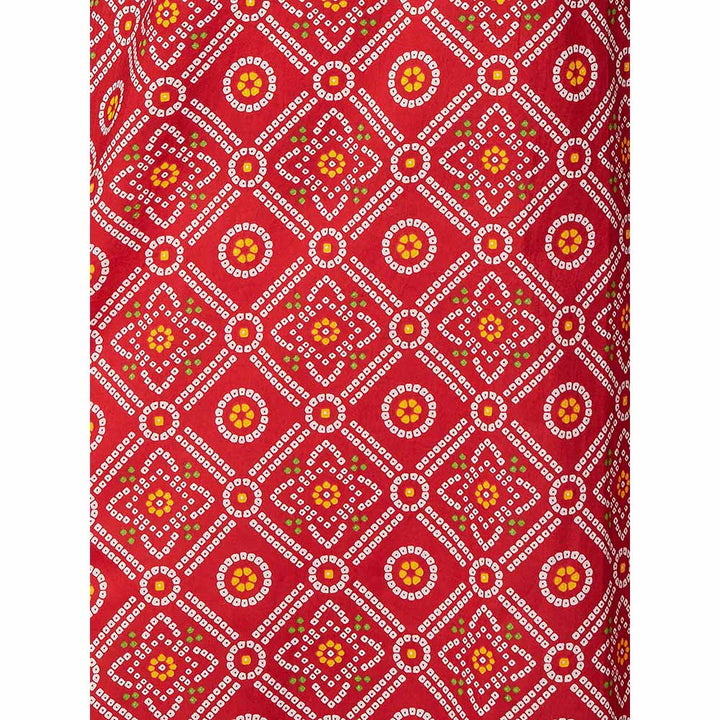 FASHOR Bandhani Printed Embroidered Kurta - Red