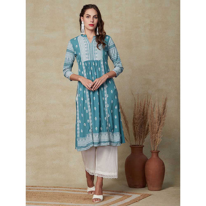 FASHOR Floral & Printed Kurta - Blue