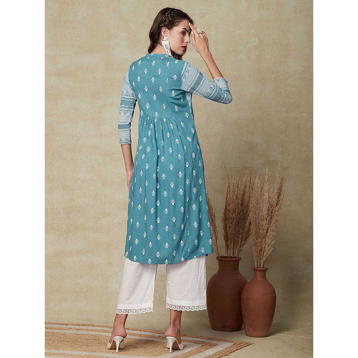 FASHOR Floral & Printed Kurta - Blue