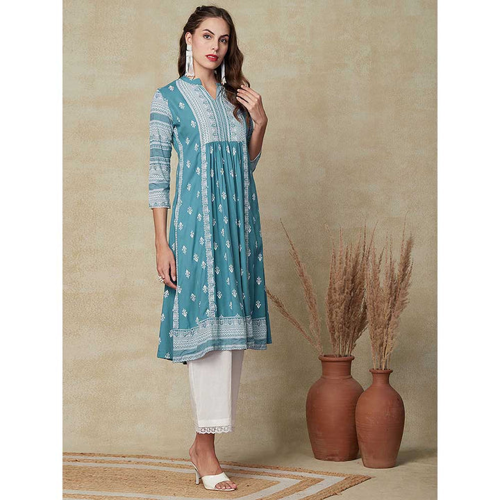 FASHOR Floral & Printed Kurta - Blue