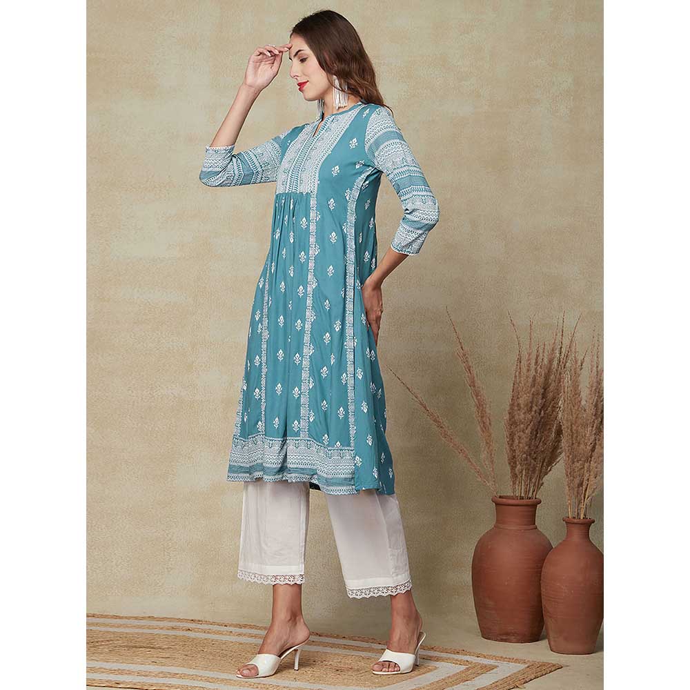 FASHOR Floral & Printed Kurta - Blue