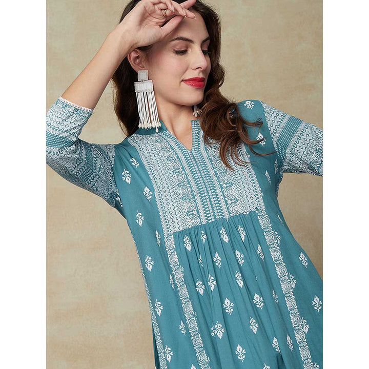 FASHOR Floral & Printed Kurta - Blue