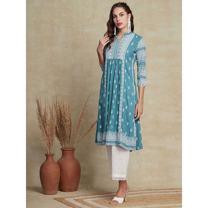 FASHOR Floral & Printed Kurta - Blue