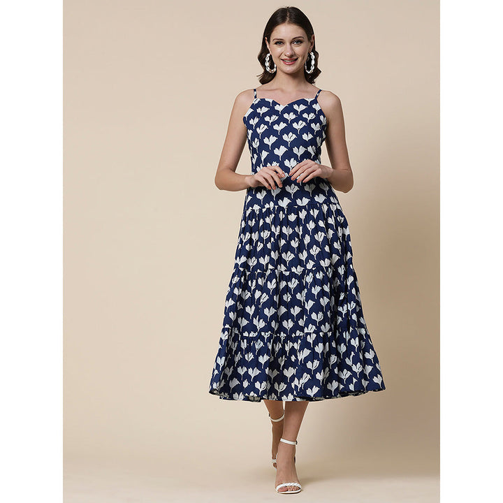 FASHOR Ethnic Floral Printed Midi Dress - Blue