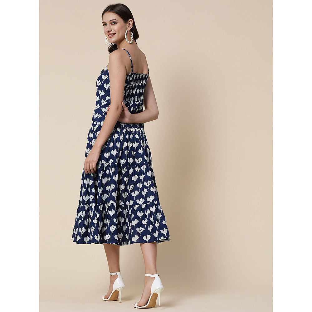 FASHOR Ethnic Floral Printed Midi Dress - Blue