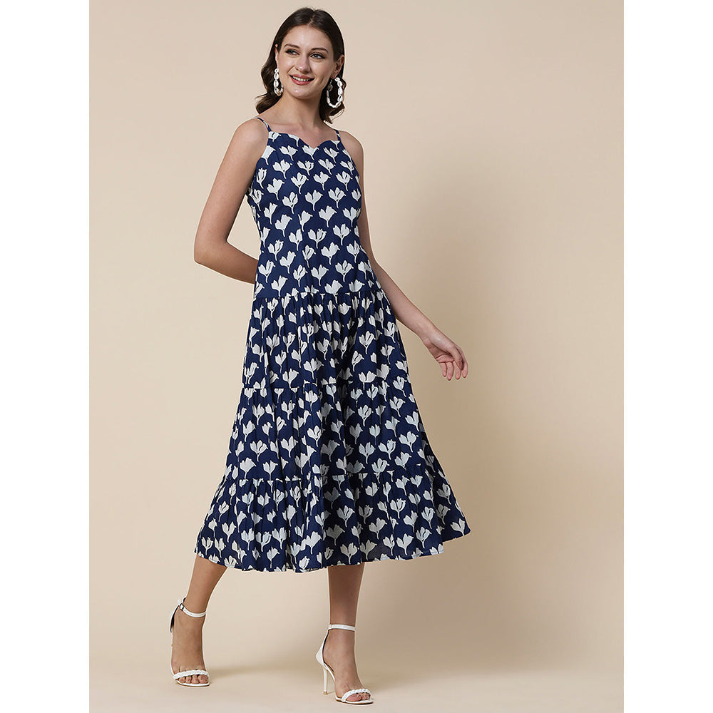 FASHOR Ethnic Floral Printed Midi Dress - Blue