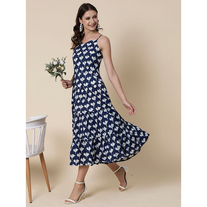 FASHOR Ethnic Floral Printed Midi Dress - Blue