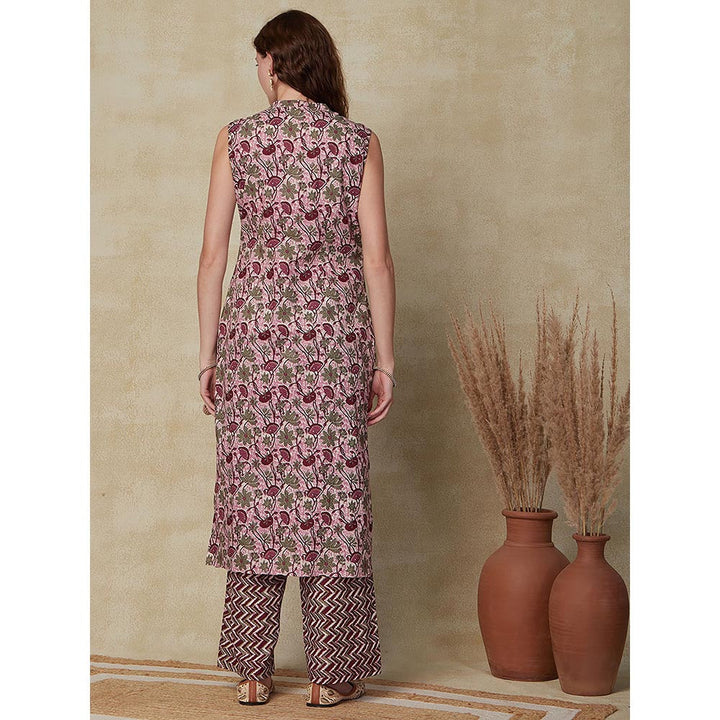 FASHOR Ethnic Floral Printed Kurta with Palazzo - Purple (Set of 2)