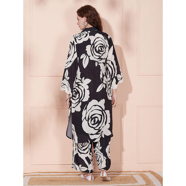 FASHOR Abstract Floral Kurta with Palazzo - Black (Set of 2)