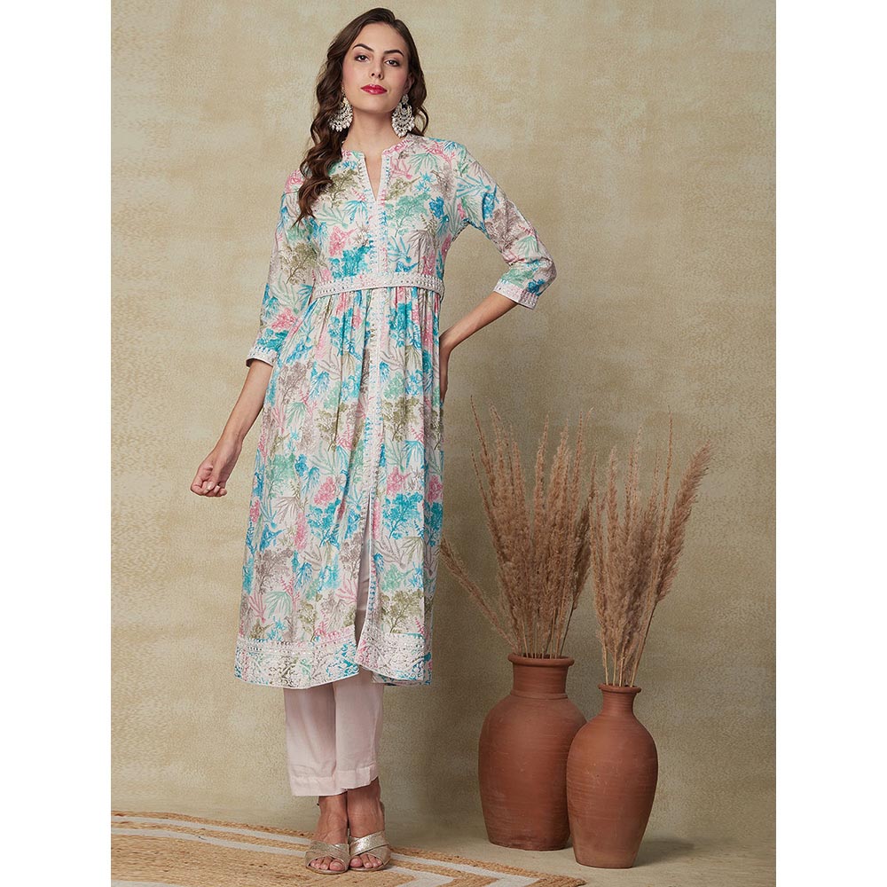 FASHOR Printed Kurta with Pants & Dupatta - Multi & Green