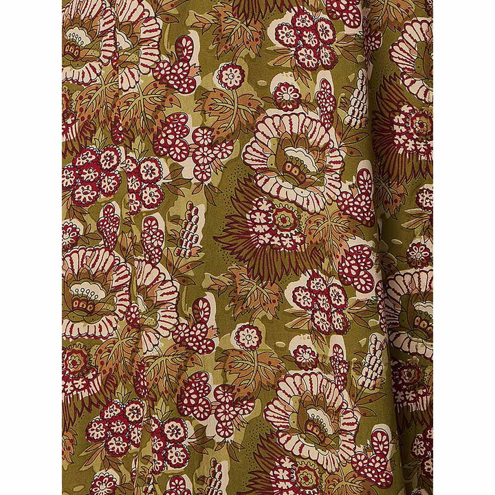 FASHOR Floral Printed Embroidered Kurta - Mustard Green