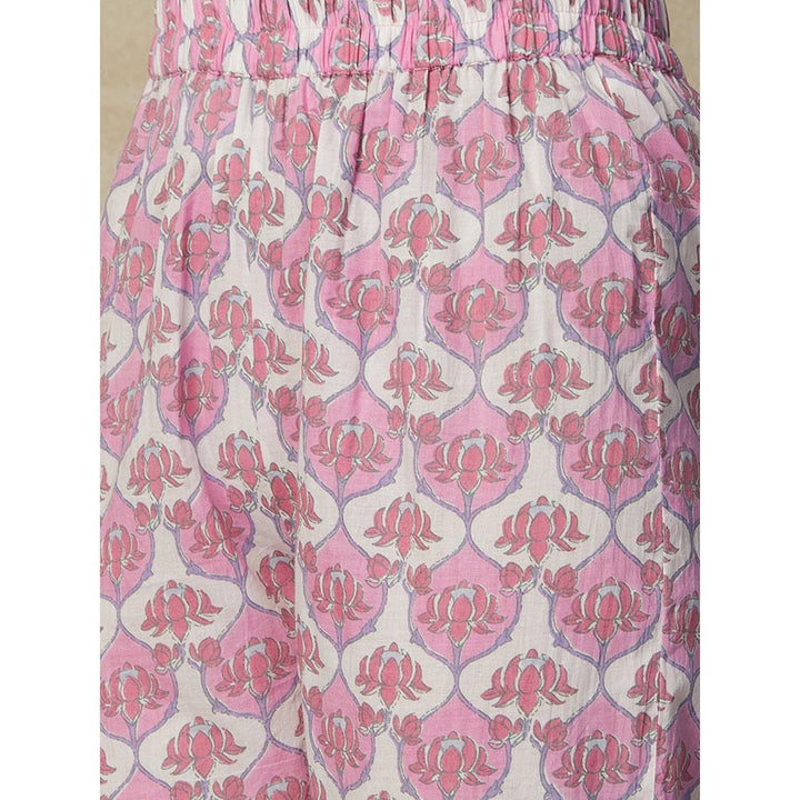 FASHOR Ethnic Floral Printed Kurta with Pant - Pink (Set of 2)