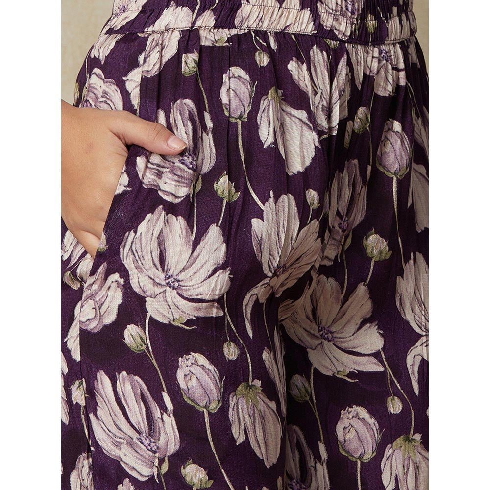 FASHOR Printed Kurta with Pants - Purple (Set of 2)