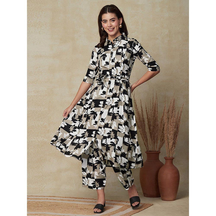 FASHOR Printed Kurta with Belt & Palazzo - Multi-Color (Set of 3)