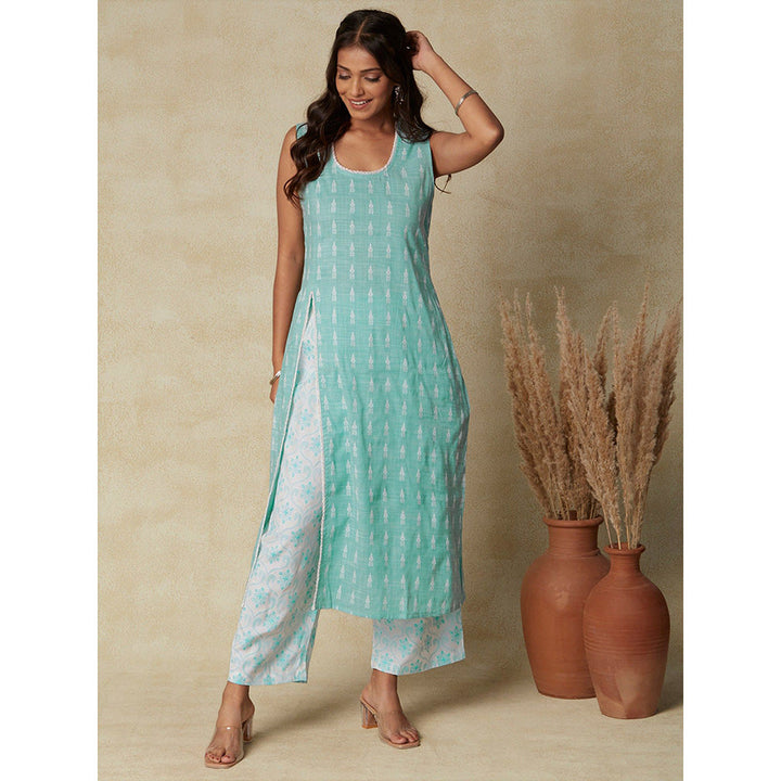 FASHOR Ethnic Woven Kurta with Palazzo - Mint Green (Set of 2)