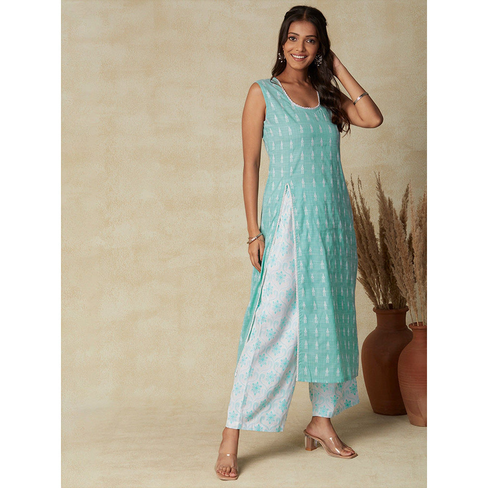 FASHOR Ethnic Woven Kurta with Palazzo - Mint Green (Set of 2)