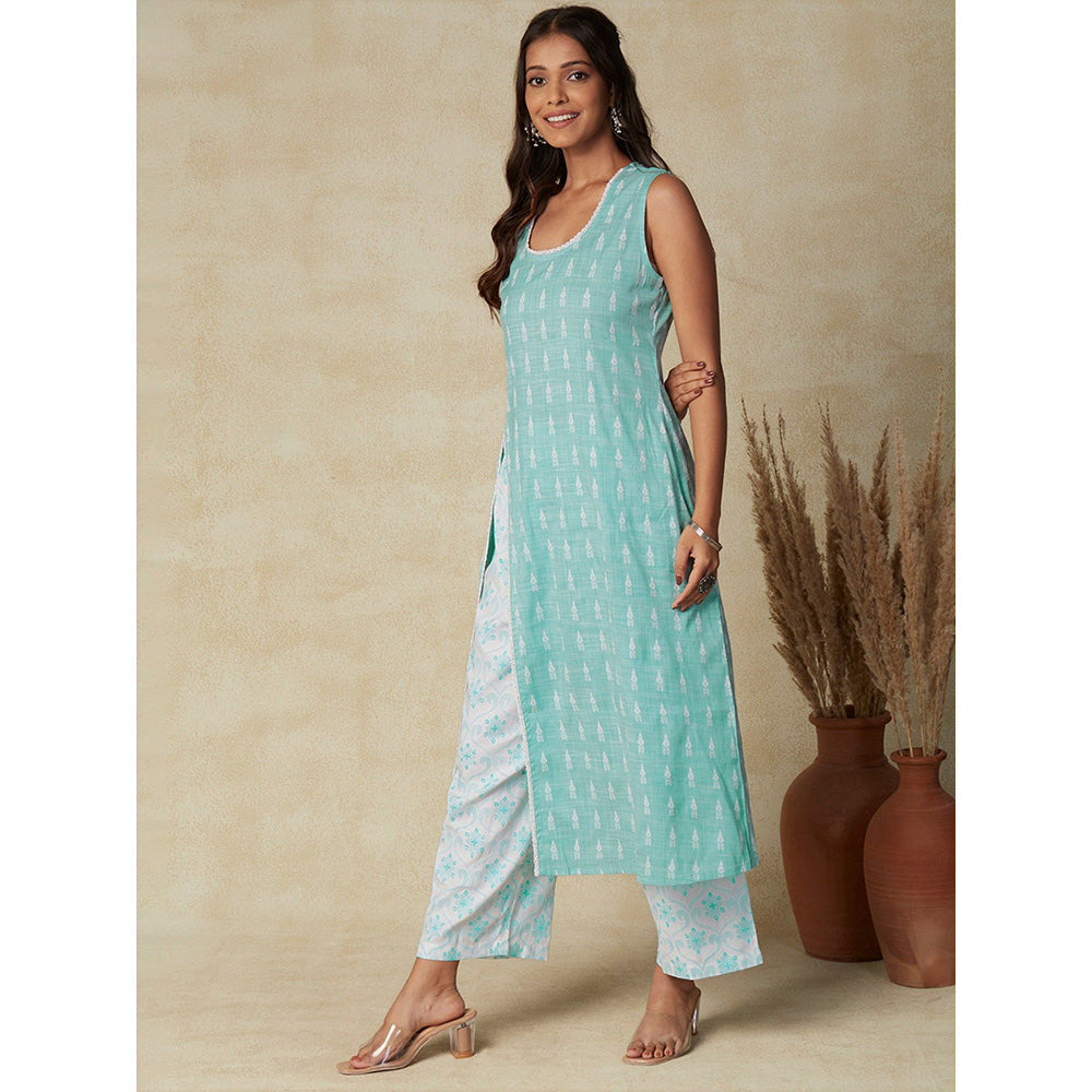 FASHOR Ethnic Woven Kurta with Palazzo - Mint Green (Set of 2)