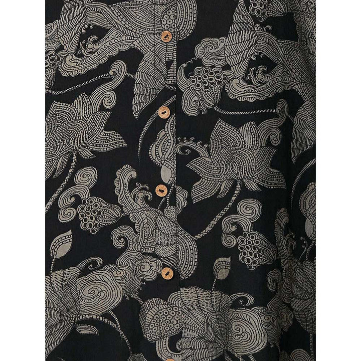 FASHOR Ethnic Printed A-Line Kurta - Black