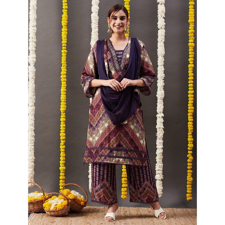 FASHOR Printed Kurta with Palazzo & Dupatta - Multi (Set of 3)