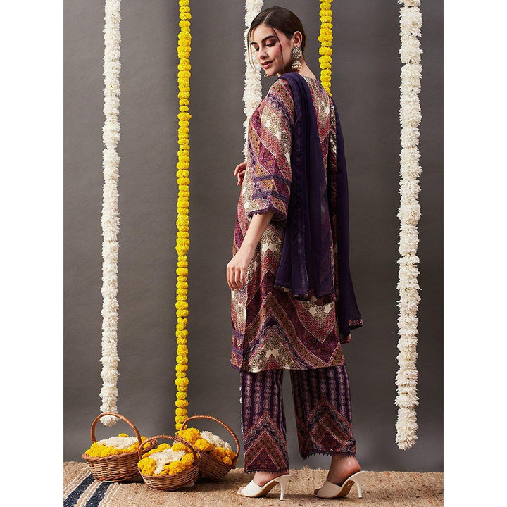 FASHOR Printed Kurta with Palazzo & Dupatta - Multi (Set of 3)