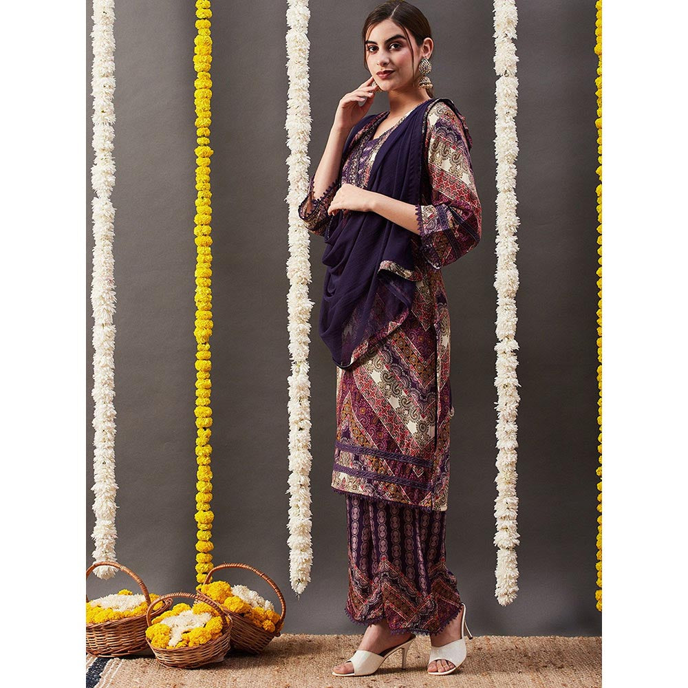 FASHOR Printed Kurta with Palazzo & Dupatta - Multi (Set of 3)