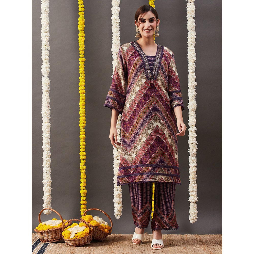 FASHOR Printed Kurta with Palazzo & Dupatta - Multi (Set of 3)