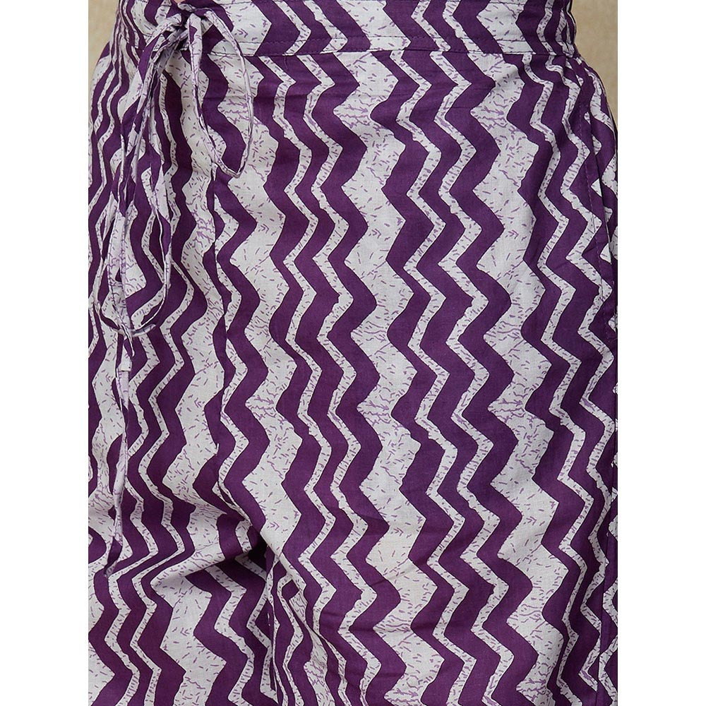 FASHOR Floral and Chevron Printed Kurta with Pant - Purple (Set of 2)