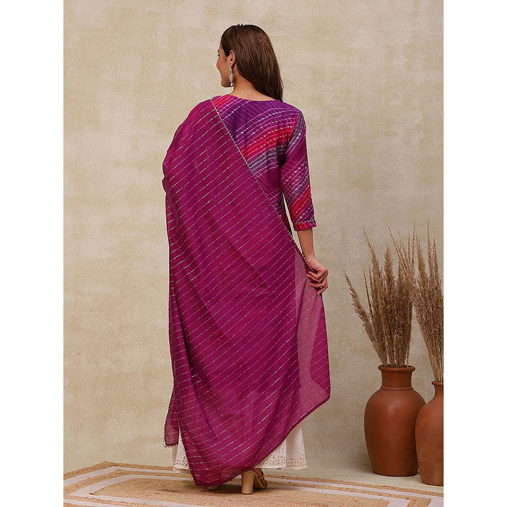 FASHOR Printed Kurta with Dupatta - Purple (Set of 2)