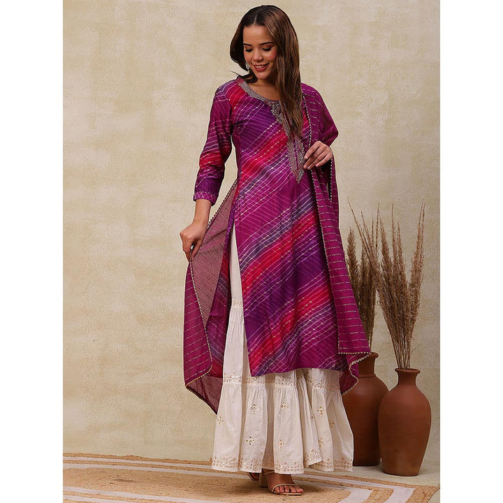 FASHOR Printed Kurta with Dupatta - Purple (Set of 2)