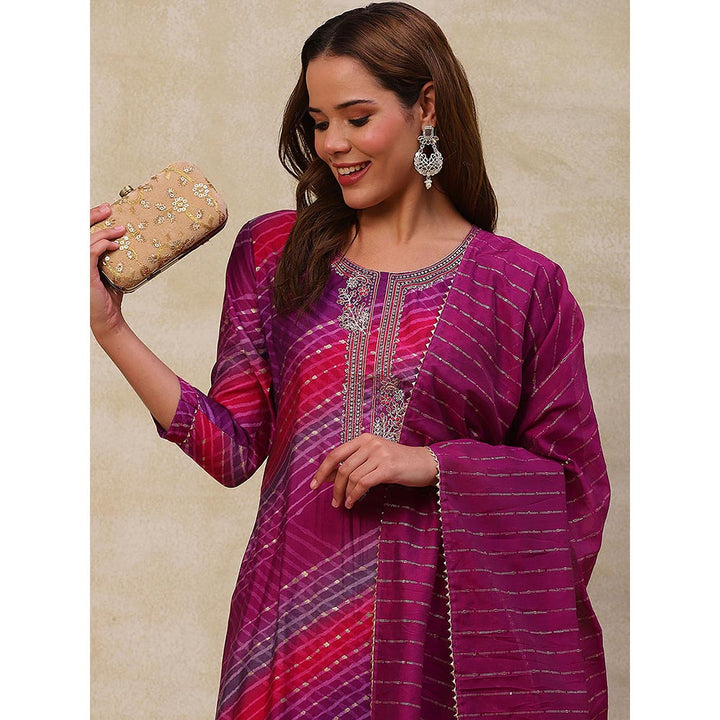 FASHOR Printed Kurta with Dupatta - Purple (Set of 2)